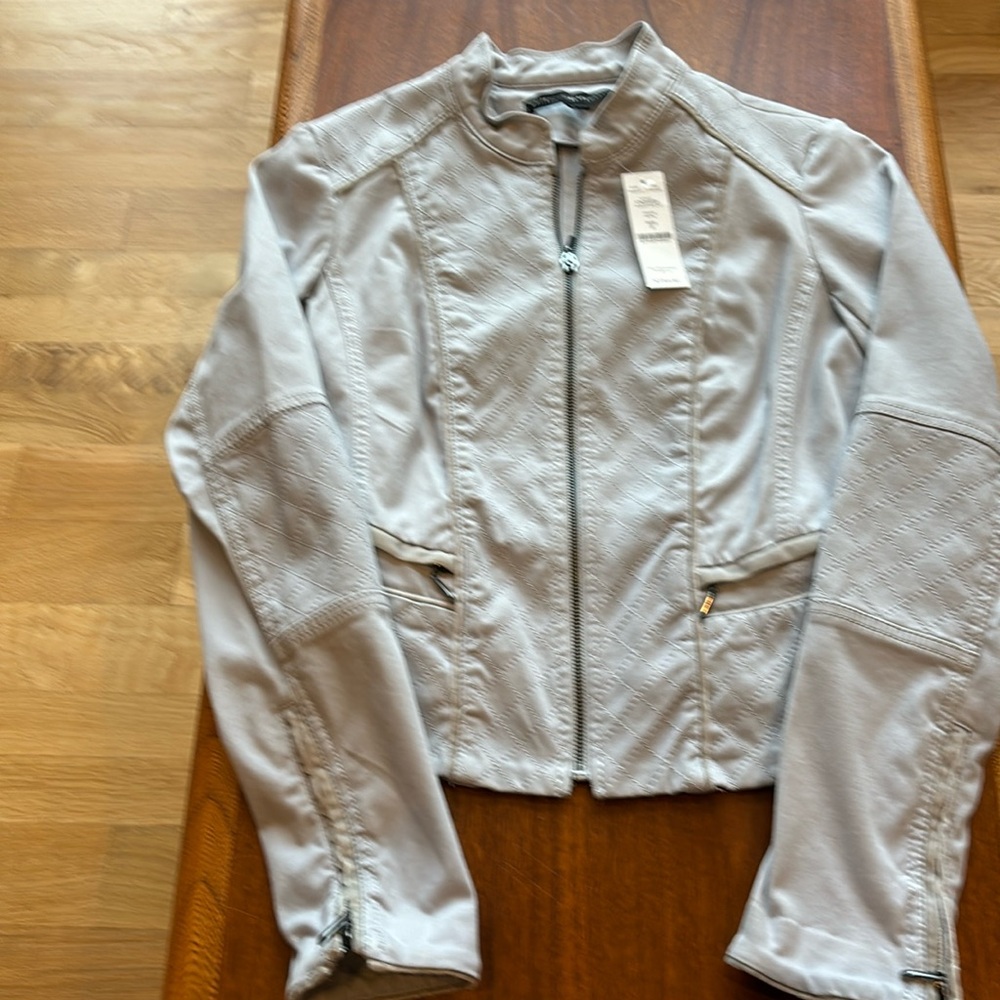White House Black Market NWT Moto Jacket Moleskin Sterling Size 0